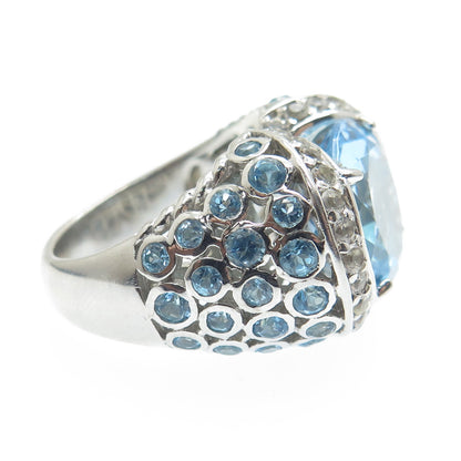 925 Sterling Silver Real Round-Cut Blue & White Topaz Ring Size 7