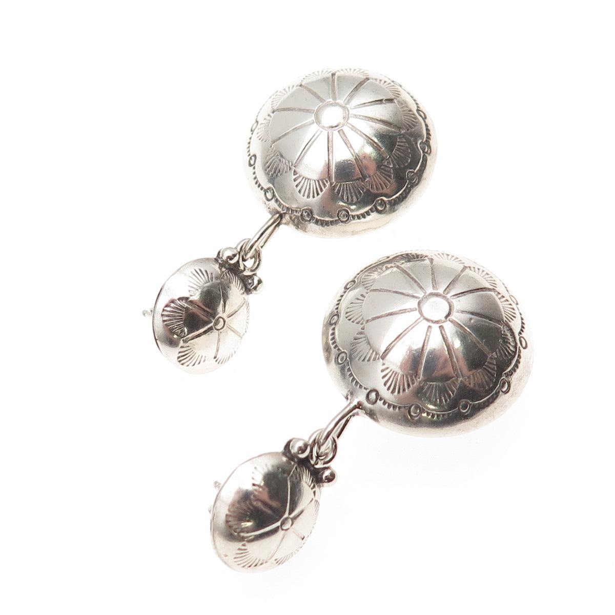 Jerry Cowboy Navajo Old Pawn 925 Sterling Silver Vintage Concho Dangle Earrings