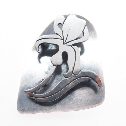 BRACKA 925 Sterling Silver Vintage Iris Flower Modernist Oxidized Pin Brooch
