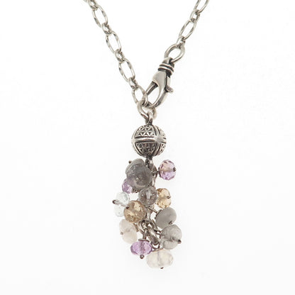 925 Sterling Vintage Real Labradorite Citrine Quartz Amethyst Chain Necklace 16"