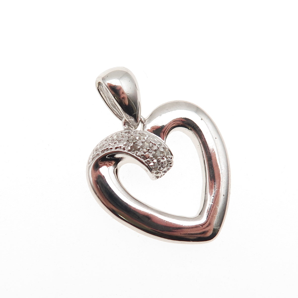 925 Sterling Silver Real Round-Cut Diamond Heart Charm Pendant