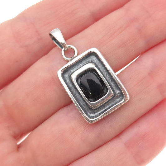 800 Silver Vintage Egypt Real Black Onyx Oxidized Charm Pendant