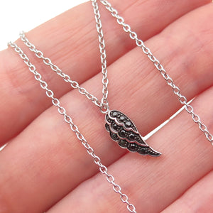 DAVID ENGLISH Sterling Silver Black C Z Angel Wing Cable Chain Necklace 16-18"