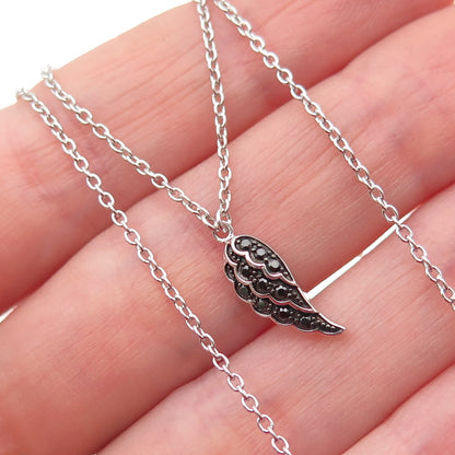 DAVID ENGLISH Sterling Silver Black C Z Angel Wing Cable Chain Necklace 16-18"