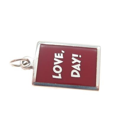 925 Sterling Silver Red Enamel Love, Day! Minimalist Charm Pendant