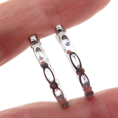 925 Sterling Silver Real Oval-Cut Tanzanite In & Out Hoop Earrings