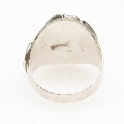 Old Pawn 925 Sterling Vintage Turquoise Feather Ring Size 13 (missing 1 stone)
