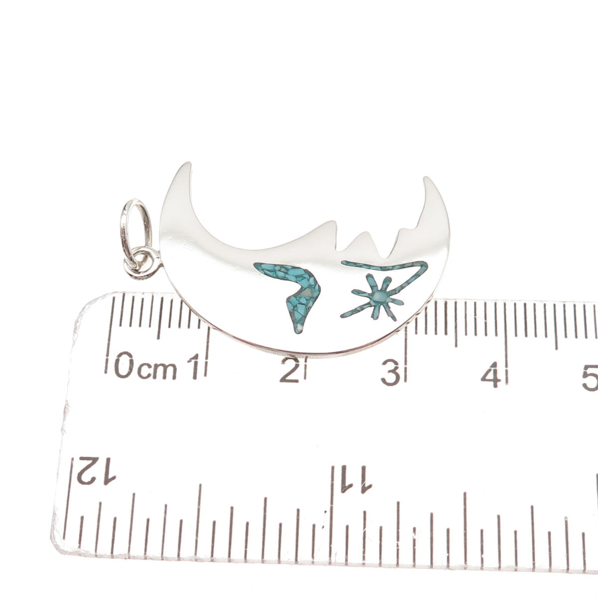 925 Sterling Silver Vintage Real Turquoise Inlay Crescent Charm Pendant