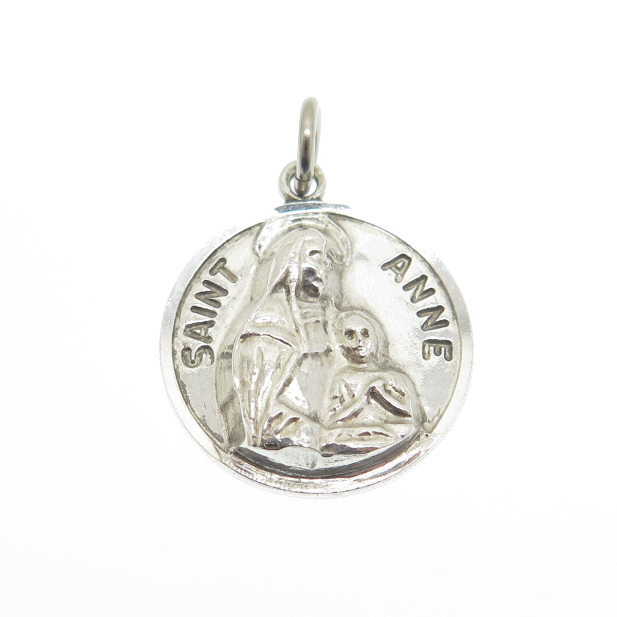 CHAPEL 925 Sterling Silver Vintage St. Anne Religious Medal Charm Pendant