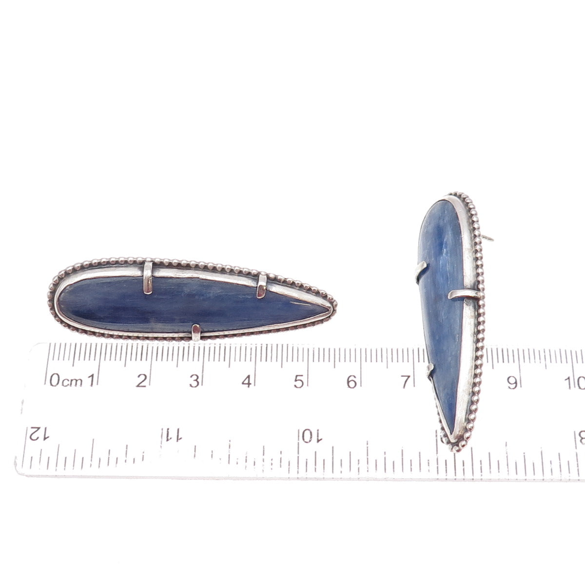 925 Sterling Silver Vintage Real Kyanite Modernist Oxidized Earrings