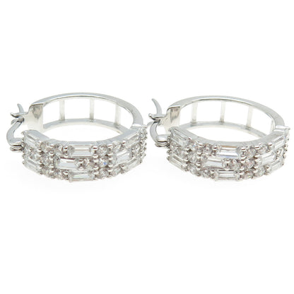 925 Sterling Silver C Z Hinged Hoop Earrings