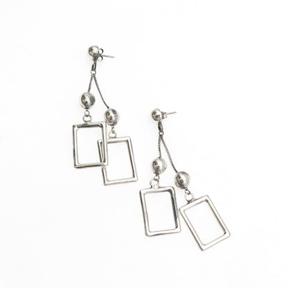 925 Sterling Silver Vintage Modernist Ball Beaded Frame Dangle Earrings
