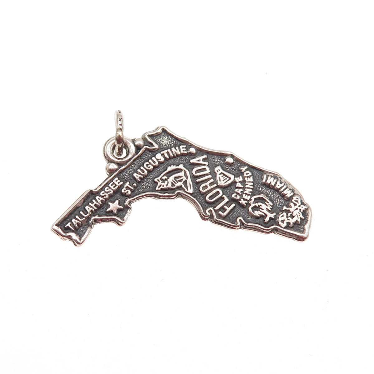 MAISELS INDIAN 925 Sterling Silver Vintage Florida State Map Charm Pendant