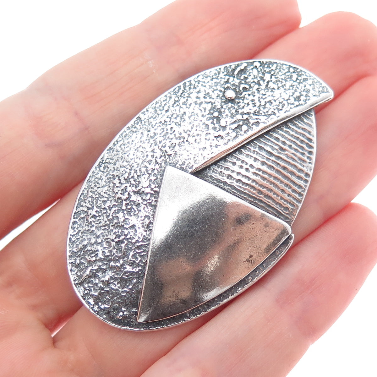 925 Sterling Silver Vintage Modernist Oxidized Pin Brooch