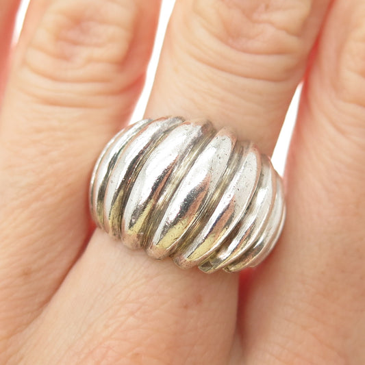 925 Sterling Silver Vintage Modernist Ribbed Oxidized Ring Size 9