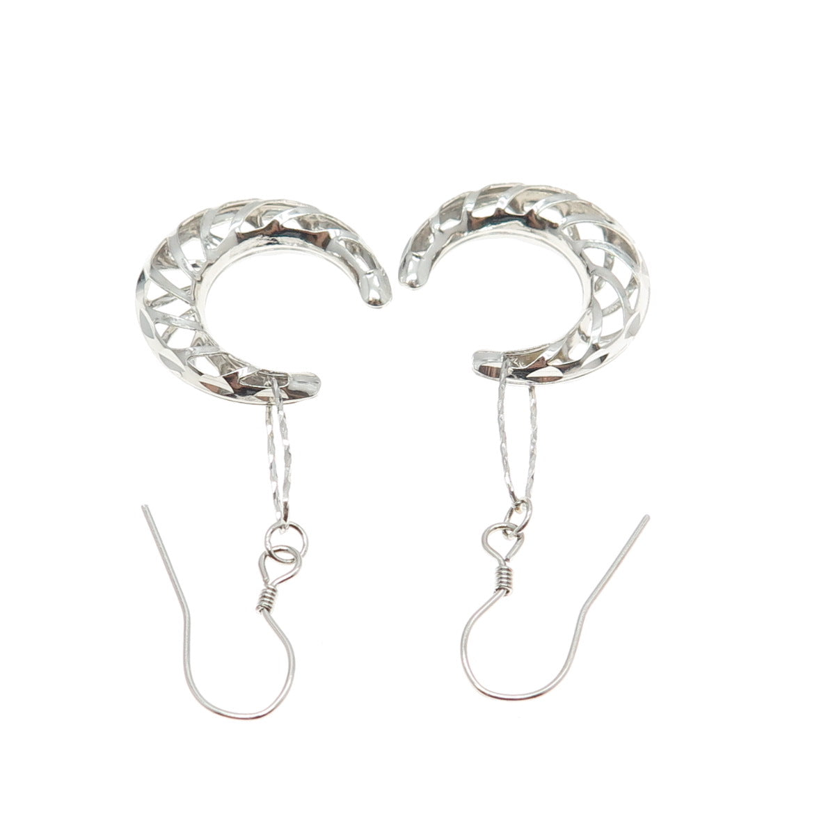 925 Sterling Silver Modernist Crescent Moon Drop Dangling Earrings