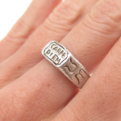 925 Sterling Silver Vintage Carpe Diem Oxidized Ring Size 7.5