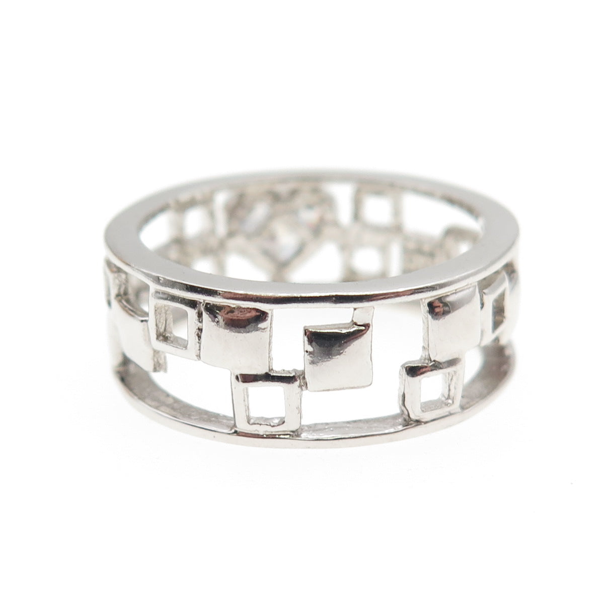 925 Sterling Silver Heart-Cut C Z Check Band Ring Size 9.25