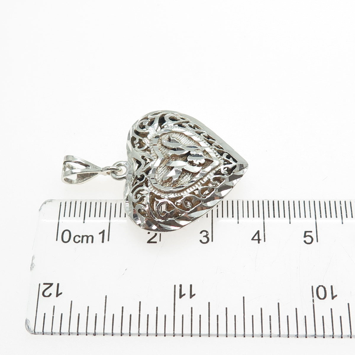 CHAPAL ZENRAY 925 Sterling Silver Vintage Ornate Heart Charm Pendant