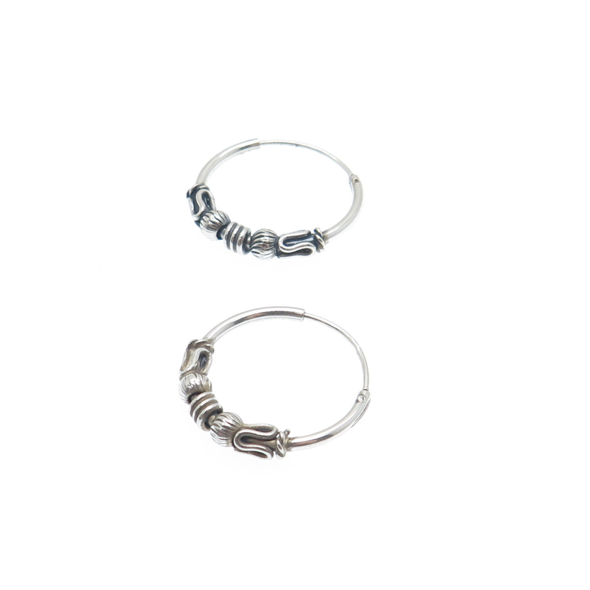 925 Sterling Silver Multi-Beads Oxidized Hoop Earrings