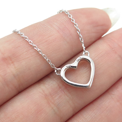 SUN 925 Sterling Silver Real Round-Cut Diamond Heart Cable Chain Necklace 18"
