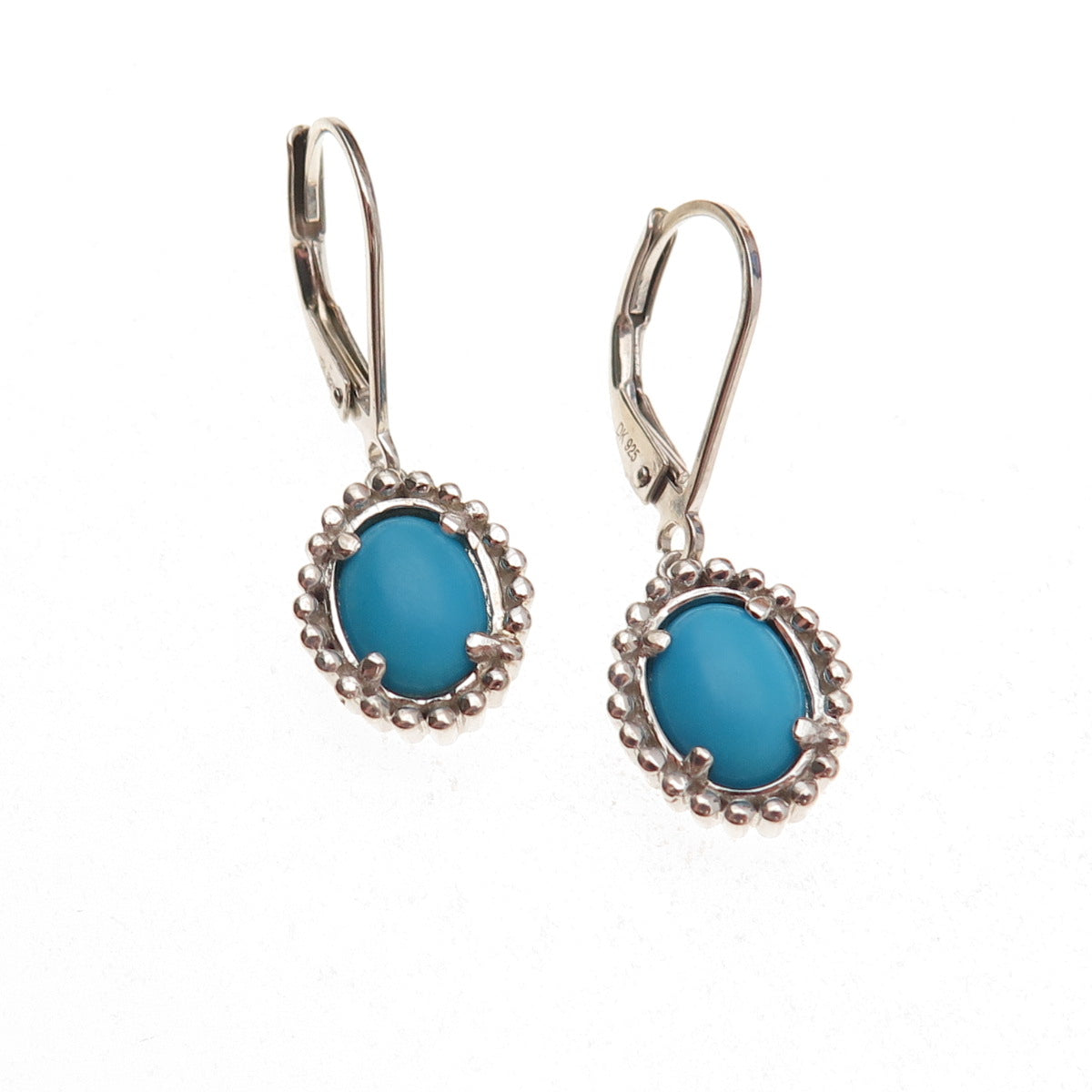 925 Sterling Silver Real Sleeping Beauty Turquoise Floral Dangle Earrings