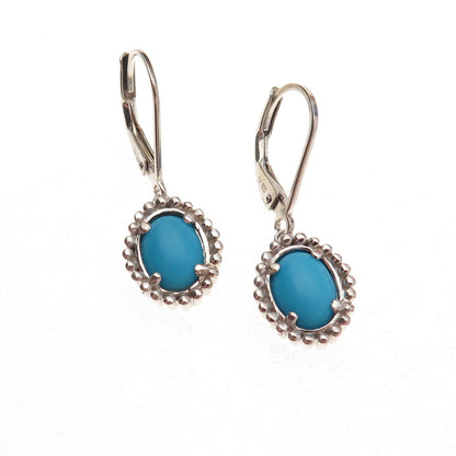 925 Sterling Silver Real Sleeping Beauty Turquoise Floral Dangle Earrings