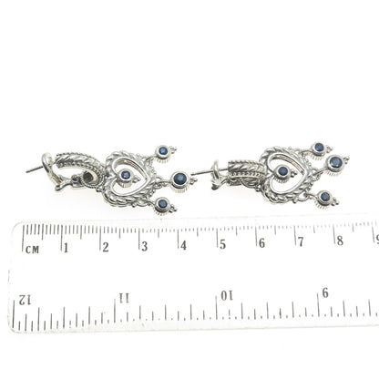 JUDITH RIPKA 925 Sterling Silver Real Sapphire Heart Charm Omega Back Earrings