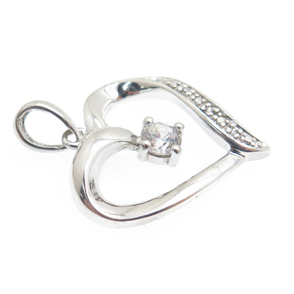 SAI 925 Sterling Silver Round-Cut C Z Heart Minimalist Charm Pendant