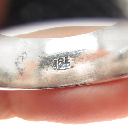 925 Sterling Silver Vintage Modernist Wave Oxidized Band Ring Size 13.25
