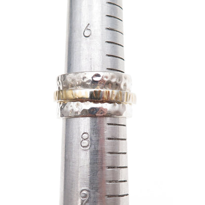 Silpada 925 Sterling Silver 2-Tone Vintage Hammered Rotating Ring Size 7.75