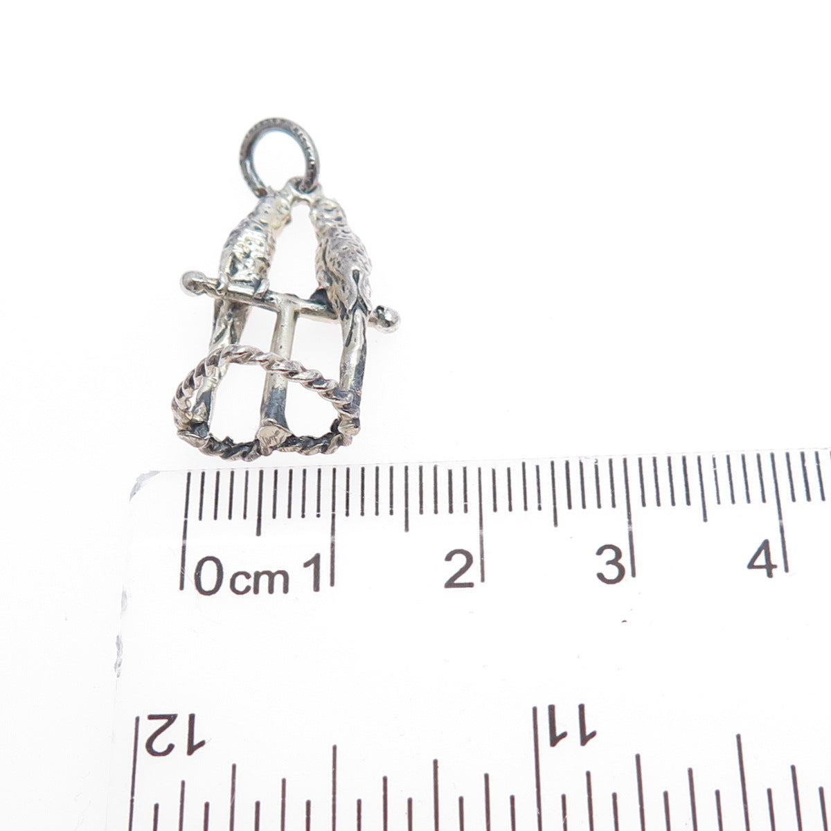 CELLINI 925 Sterling Silver Vintage Parrot Bird Couple Oxidized Charm Pendant