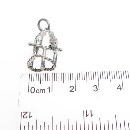 CELLINI 925 Sterling Silver Vintage Parrot Bird Couple Oxidized Charm Pendant