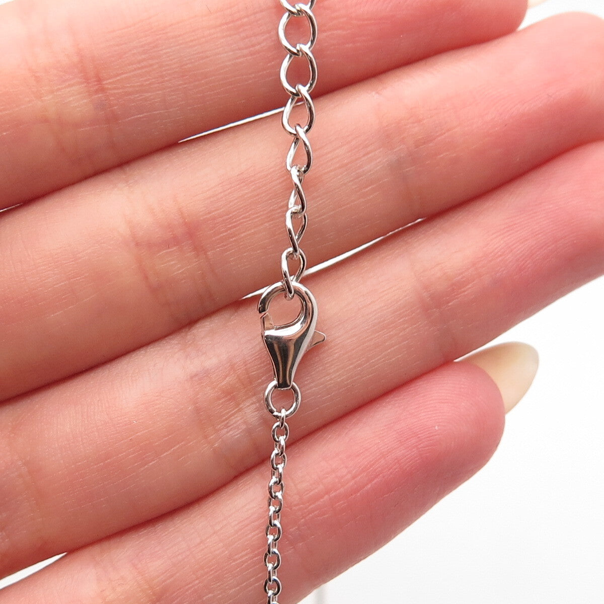 925 Sterling Silver Round-Cut C Z Rolo Chain Necklace 16"