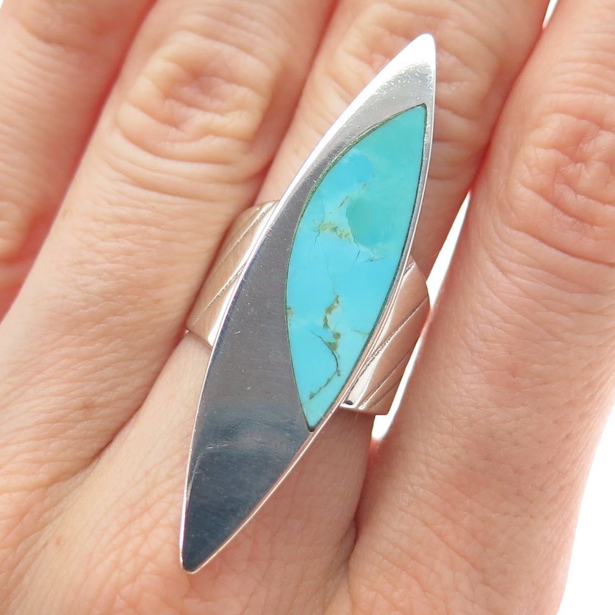 JAY KING DESERT ROSE Sterling Silver Vintage Turquoise Modernist Ring Size 7.25