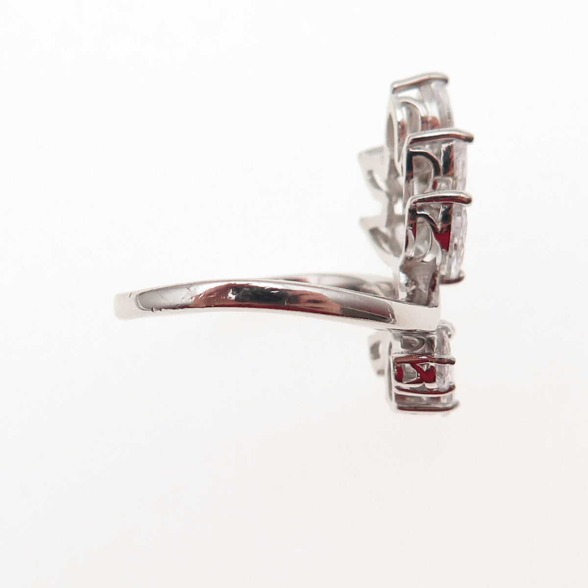925 Sterling Silver Marquise & Pear-Cut C Z Floral Bypass Ring Size 7