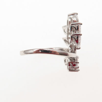 925 Sterling Silver Marquise & Pear-Cut C Z Floral Bypass Ring Size 7