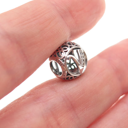 Pandora 925 Sterling Silver C Z Letter V Initial Slide Bead Charm