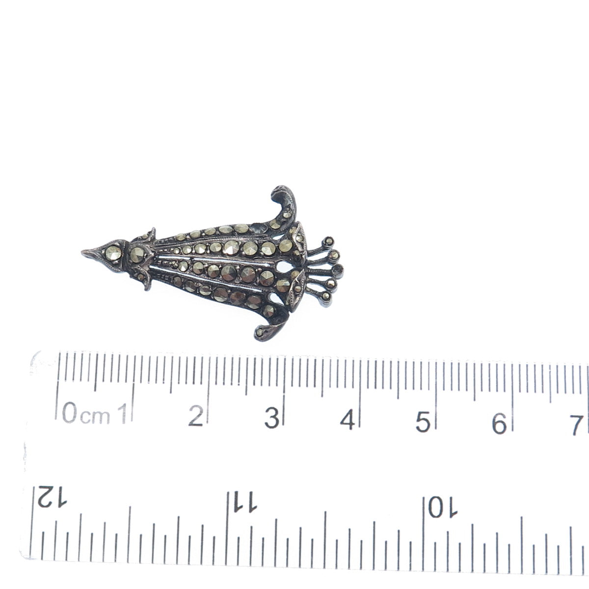 925 Sterling Silver Antique Real Marcasite Bellflower Pendant (missing 3 stones)