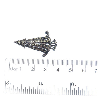 925 Sterling Silver Antique Real Marcasite Bellflower Pendant (missing 3 stones)