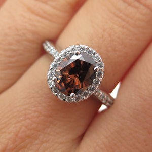 925 Sterling Silver Cognac & White C Z Ring Size 7