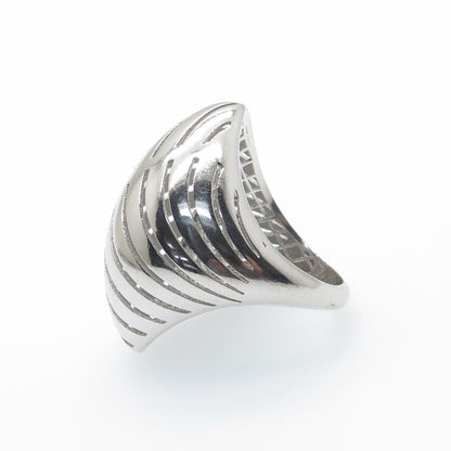 925 Sterling Silver Italy Modernist Rhombus Ribbed Dome Ring Size 7.5
