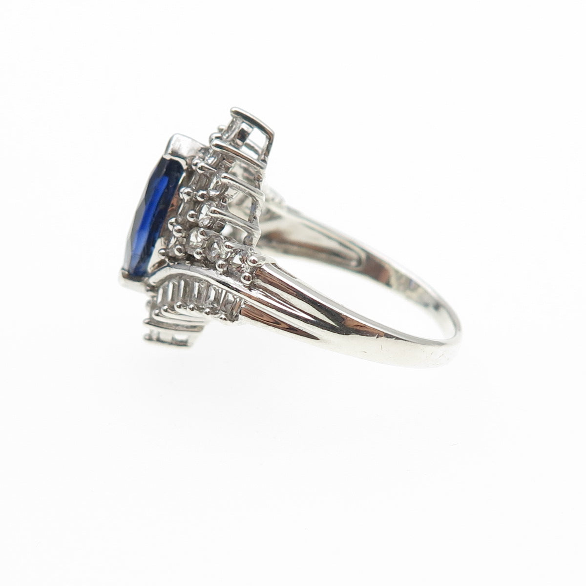 JH YOUNG 925 Sterling Silver Lab-Created Sapphire & White Topaz Ring Size 5.5