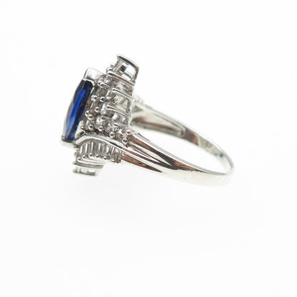 JH YOUNG 925 Sterling Silver Lab-Created Sapphire & White Topaz Ring Size 5.5