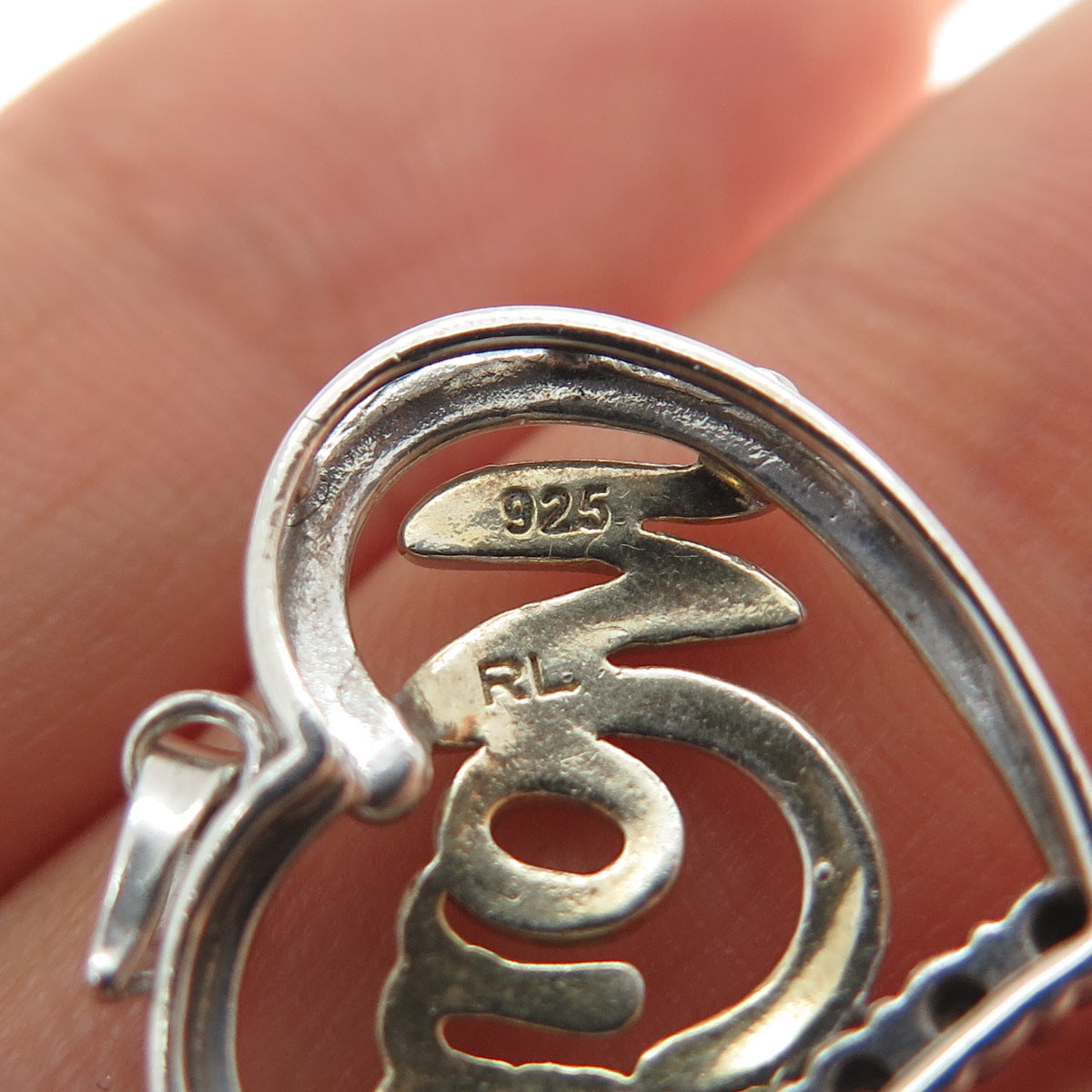 RICHLINE 925 Sterling Silver 2-Tone Real Diamond Mom Heart Mini Charm Pendant