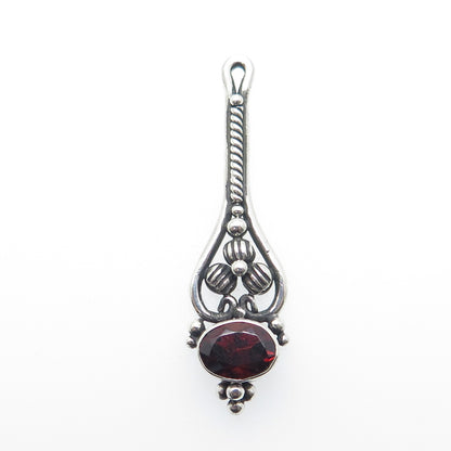 925 Sterling Silver Vintage Real Red Garnet Floral Blossom Drop Pendant