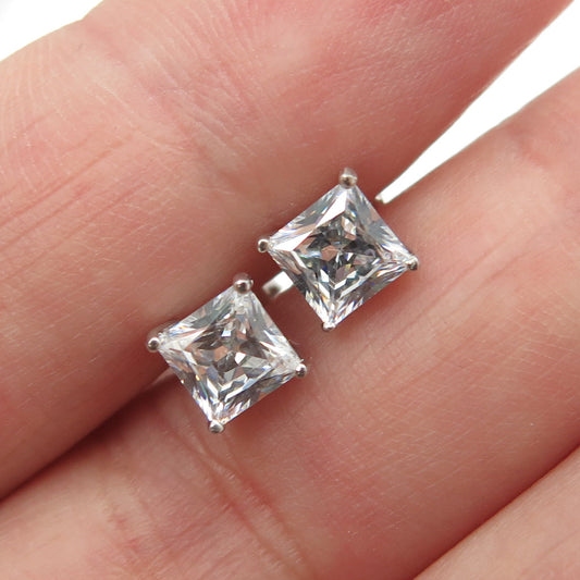 925 Sterling Silver Princess-Cut C Z Stud Earrings