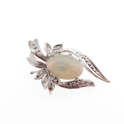 925 Sterling Silver Vintage Real Opal Floral Slide Charm Pendant