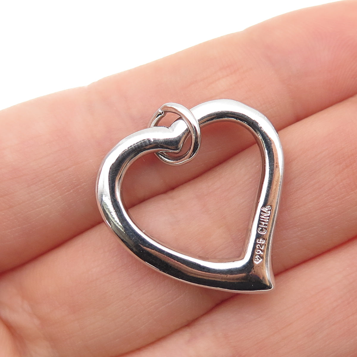 925 Sterling Silver Round-Cut C Z Heart Charm Pendant
