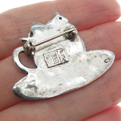 MARY ENGELBREIT 925 Sterling Silver Vintage Cherry Cup Oxidized Pin Brooch